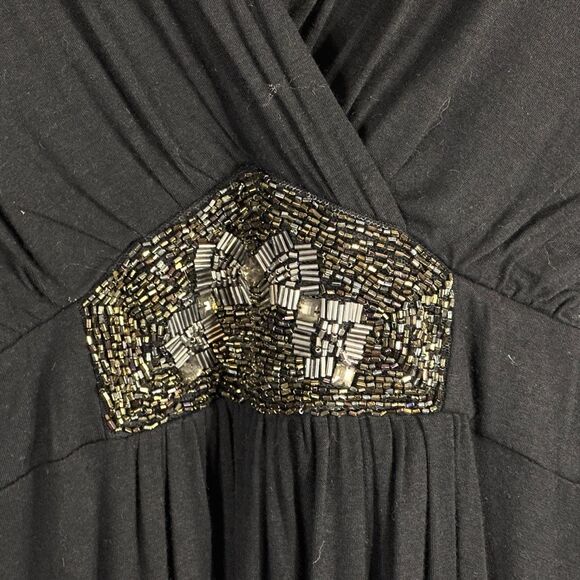 Lane Bryant Plus Size 26 28 Top Black Beaded Short Sleeve V Neck‎ Stretch 1057 - Picture 7 of 9